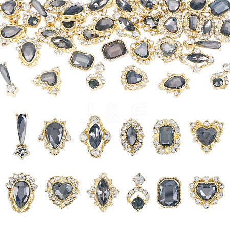 48Pcs 12 Styles Alloy Rhinestone Cabochons MRMJ-TA0001-45D-1