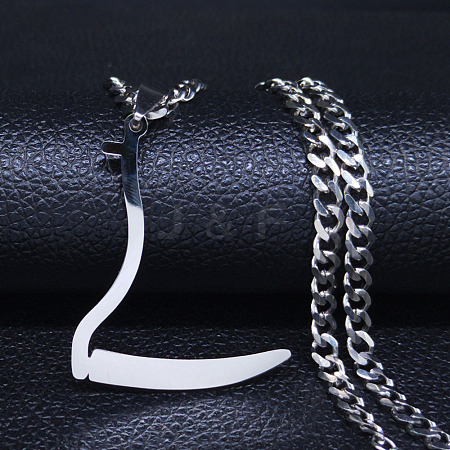 201 Stainless Steel Grim Reape Scythe Pendant Necklaces NJEW-H065-22P-1