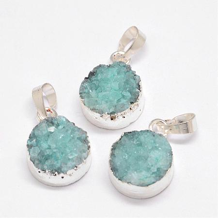 Electroplated Natural & Dyed Druzy Agate Pendants G-N0167-018A-1