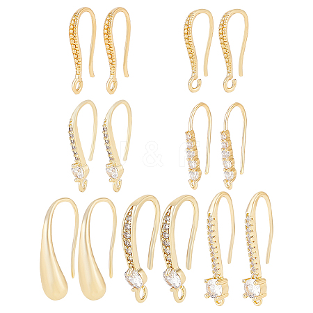 BENECREAT 14Pcs 7 Style Brass Micro Pave Cubic Zirconia Earring Hooks Set ZIRC-BC0001-26-1