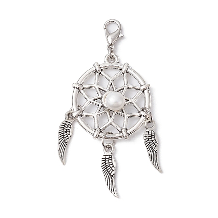 Woven Net/Web with Feather Tibetan Style Alloy Pendant Decoraiton HJEW-JM01387-01-1