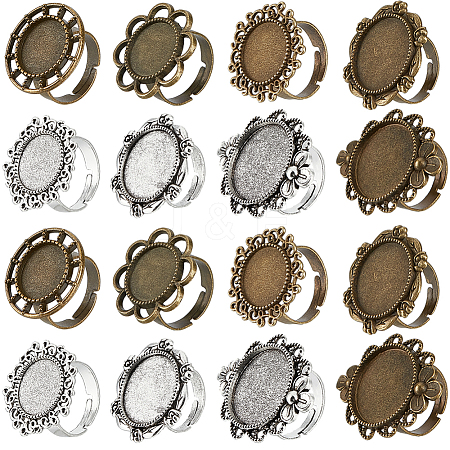 SUNNYCLUE 16Pcs 8 Style Adjustable Alloy Finger Rings Components FIND-SC0008-68-1