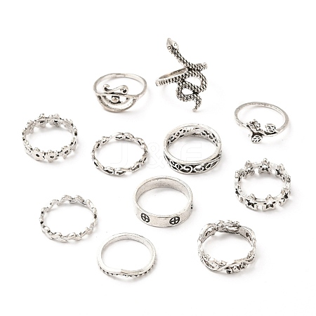 Zinc Alloy Finger Ring Sets RJEW-L101-01AS-1