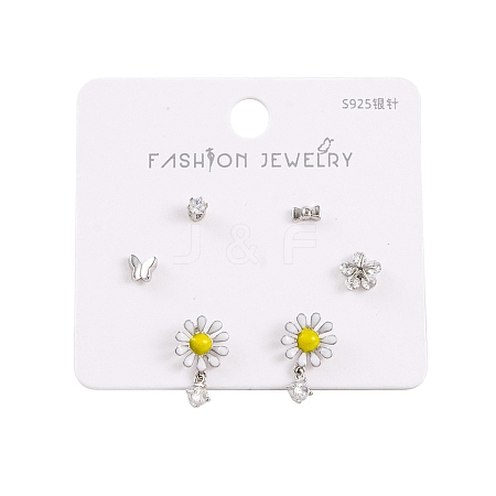 Brass Cubic Zirconia Ear Studs EJEW-S218-02P-1