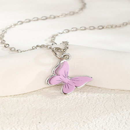 201 Stainless Steel Acrylic Butterfly Pendant Cable Chain Necklaces for Women WGBABBD-05-1