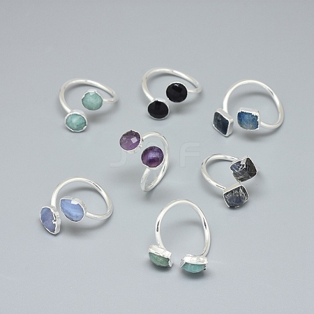 Adjustable Natural Gemstone Finger Rings RJEW-L089-01S-1