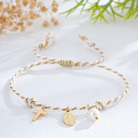 Bohemian Brass & Natural Freshwater Pearl Charm Bracelets ZD8910-8-1