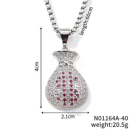 Fashion Hip-hop Street Style Brass Old Rose & Clear Cubic Zirconia Money Bag Pendant Box Chain Necklaces DR5098-1-1