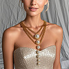White Plastic Imitation Pearl Beads Alloy Layered Chain Lassel Bib Necklaces for Women WG9451F-01-2
