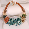 Bohemian Style Round Gemstone & Glass & Wood & CCB Plasitc Beaded Bib Necklaces FS-WGADB81-01-3