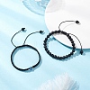 2Pcs 2 Styles Natural Black Onyx & Black Agate & Synthetic Lava Rock Beads Braided Bead Bracelets for Women BJEW-JB12591-2