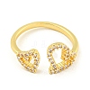 Heart Brass Micro Pave Clear Cubic Zirconia Open Cuff Rings for Women RJEW-L121-002G-2