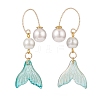 Glass Whale Tail with Imitation Pearl Cuff Earrings EJEW-JE04996-4
