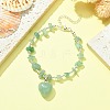Natura Green Aventurine Heart Charm Bracelet with Chips Beaded Chains BJEW-TA00295-01-4