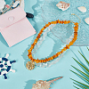Dyed Natural Freshwater Shell Chip & Transparent Frosted Glass Nuggets Beaded Brass Shell Shaped Pendant Double Layer Necklaces NJEW-OC00005-4