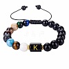 10MM Natural Black Obsidian Alphabet Beaded Braided Bracelets TO2319-11-1