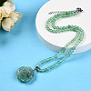 Natural Green Aventurine 4.5mm Round Beaded Flower Pendant Necklaces NJEW-T016-04F-1