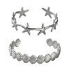 2Pcs 2 Styles Stainless Steel Open Cuff Bangles for Women BJEW-GO0002-21-1