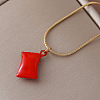 Vintage European 304 Stainless Steel Crystal Rhinestone Red Coin Candy Charm Necklaces with Enamel for Women EK6203-5
