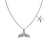 Rhodium Plated Summer Beach 925 Sterling Silver Micro Pave Clear Cubic Zirconia Cable Chain Whale Tail & Starfish Pendant Necklaces NJEW-Q342-02P-1