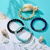 4Pcs 4 Style Natural Mixed Gemstone & Glass Cube Beaded Stretch Bracelets Set for Women BJEW-JB08855-2