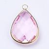 Golden Tone Brass Glass Teardrop Pendants GLAA-M006-A-15G-2