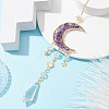 Natural Amethyst & Quartz Crystal Chip Pendant Decorations with Brass Moon & Cable Chain HJEW-JM01645-2