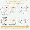 Beebeecraft 40 Pairs 4 Style Moon & Star 304 Stainless Steel Stud Earring Findings STAS-BBC0002-41-2