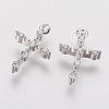 Brass Micro Pave Cubic Zirconia Tiny Cross Charms ZIRC-G133-07P-1