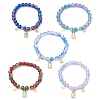 5pcs Crackle Glass Round Beads Stretch Bracelets BJEW-JB11488-1