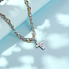 Two Tone Stainless Steel Cross Pendant Necklace with Dapped Chains QS5537-3
