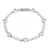 Brass Pave Cubic Zirconia Heart Link Chain Bracelets for Women KK-CBA68DA-10P-02-4