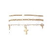 Round ABS Imitation Pearl Beaded Chains & 304 Stainless Steel Cable Chains Stackable Bracelets for Women BJEW-JB12452-01-2