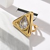 Triangle 304 Stainless Steel Rhinestone Open Cuff Rings for Women RJEW-M048-03G-5