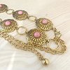 Ethnic Style Alloy with Dyed Synthetic Turquoise Flower Link Chain Waist Belly Chains for Women FS-WGC6A5F-01-2