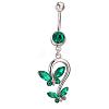 Piercing Jewelry Real Platinum Plated Brass Rhinestone Double Butterfly Navel Ring Belly Rings AJEW-EE0001-41A-1
