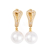 Rack Plating Brass Clear Cubic Zirconia ABS Pearl Earrings EJEW-S219-15G-05-1