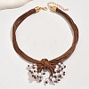 Bohemian Style Round Plastic Pearl & Resin Pendant Multi-Strand Waxed Cord Necklaces with Alloy End Chains FS-WG9073E-01-4