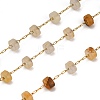 Handmade 304 Stainless Steel Yellow Aventurine Beads Flat Round Link Chains CHS-B011-05G-01-1