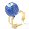 Enamel Round with Evil Eye Beaded Open Cuff Ring RJEW-E069-03G-2