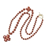 Saint Patrick's Day Natural Red Jasper Clover Pendant Round Beaded Necklaces with Brall Heart OT Clasps NJEW-G202-02G-04-4