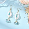 Natural Agate & Cultured Freshwater Pearl & Cowrie Shell Beads Dangle Earrings EJEW-JE07200-1