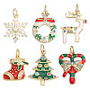 6Pcs 6 Styles Christmas Theme Brass Rhinestone Pendants KK-CA0003-79-1