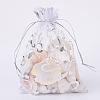 100Pcs Silver Stamping Heart Organza Gift Bags OP-PH0001-37A-1