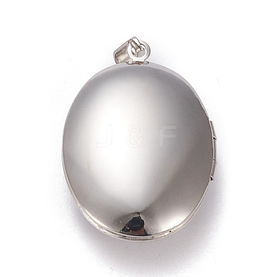 304 Stainless Steel Rhinestone Locket Pendants STAS-K197-10P-1