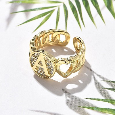 Brass Micro Pave Clear Cubic Zirconia Open Cuff Rings for Women RJEW-K289-02G-A-1