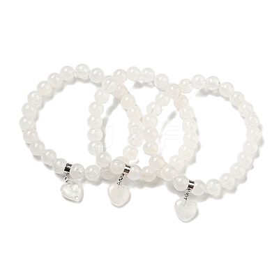 8.5mm Round Natural Quartz Crystal Rock Crystal Beaded Stretch Bracelets BJEW-C074-01N-1
