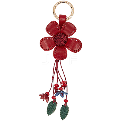 Leather and Alloy Keychain HJEW-WH20022-04B-11-1