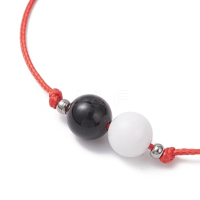 Natural Eyeless Obsidian 
& Malaysia Jade Beads with Braided Korean Waxed Polyester Cord Bracelets BJEW-JB12887-01-1