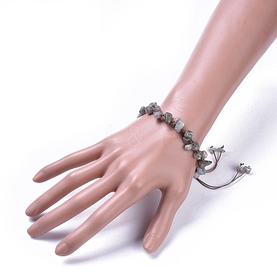 Adjustable Natural Labradorite Chip Beads Braided Bead Bracelets BJEW-JB04392-04-1